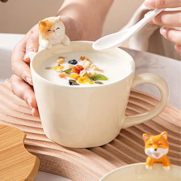 15% Rabatt på Kaffekopp i Form av Kawaii Djur, 3D Tekopp med Lock och Sked till Alla Hjärtans Dag, Mors Dag cat A cup