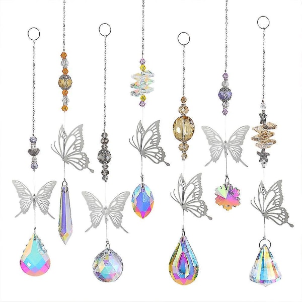 7 st Butterfly Crystal Sun Catcher Crystal Chandelier Prism Decor Trädgård Fönster Bil Bröllop