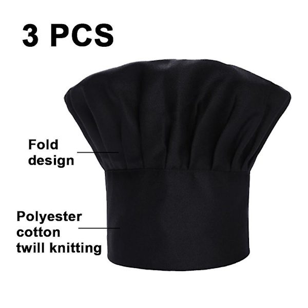 Set med 3-pack kockmössa för vuxna, justerbar elastisk kockmössa för kök, matlagning