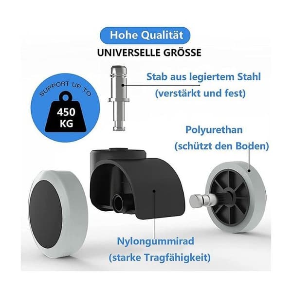Sett med 5 erstatningshjul 11mm/22mm for kontorstoler til harde gulv, egnet for gamingstoler, svingstoler, etc.