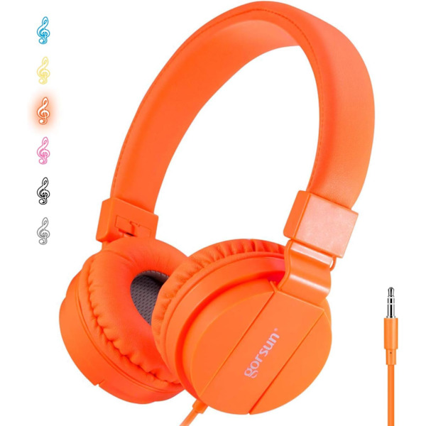 Taitettava kuuloke, korvan päälle asetettava äänenvoimakkuudeltaan säädettävä kevyt kuuloke matkapuhelimille, älypuhelimille, iPhonelle, kannettavalle tietokoneelle, Mp3/4-kuulokkeille (oranssi)