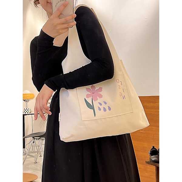 Bomullslerret handlepose Skulder Tote Shopper Bag Stor handlepose, 1 stk