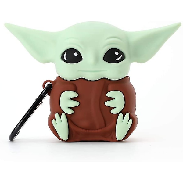 3D Yoda-deksel for Airpod 2/1-deksel, 3D søt tegneserie kvinner jenter barn stilig mote chic nydelig Kawaii Yoda babyform nøkkelring PVC-deksel for Airpods 1 &