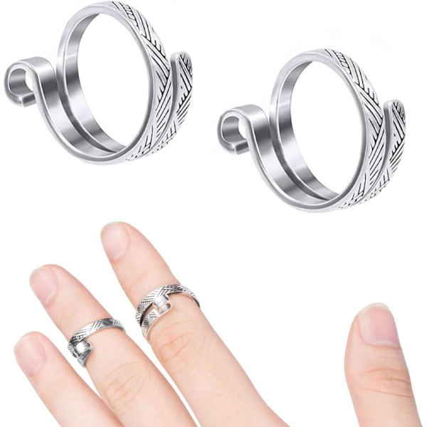 2-pack stickningsvirkningsögla för fingrar, justerbar virkningsring, metallöppen garnstyrningsfingerhållare, stickningsfingerborgar för
