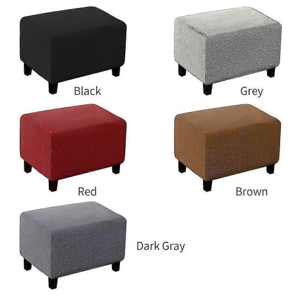 Mjuk Polyester Stretch Rutig Jacquard Ottoman Överdrag Modern Rektangulär Fotpall M Black