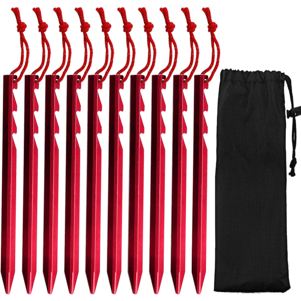 10-pack tältpinnar i aluminiumlegering, ultralätta och tåliga, röda