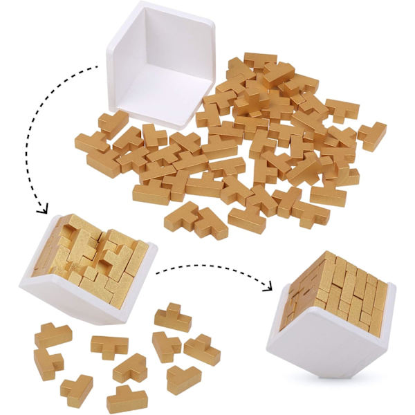 3D Träpussel för hjärnan. Genius Skills Builder T-formade bitar. 3D-pussel för vuxna och barn Gold