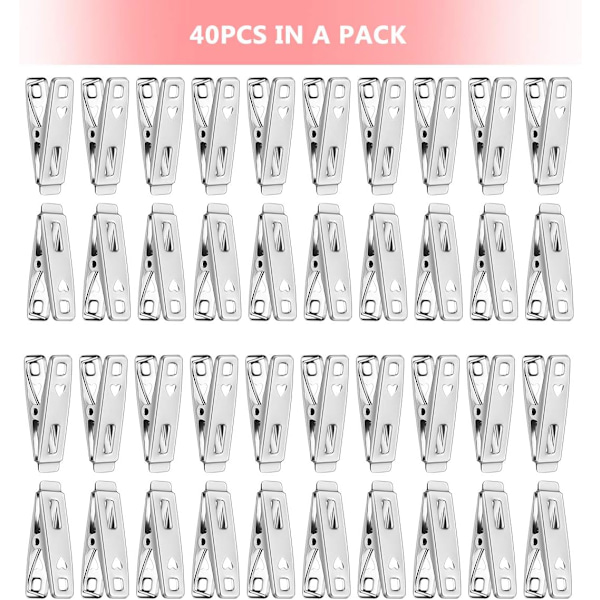40 stk. rustfrit stål klemmer til tøj, metalclips, sokkeklemmer, klemmer til tøj, multifunktionelle klemmer til tøj