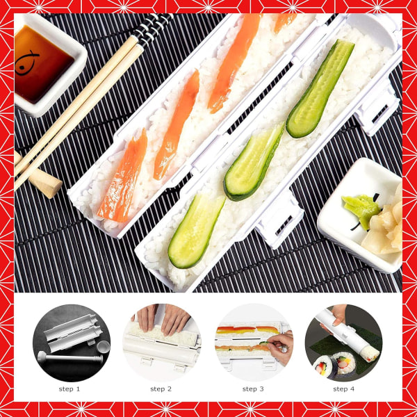 Sushi fremstillingssæt, alt i en sushi bazooka maker med bambus