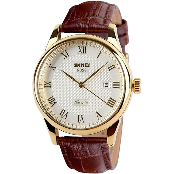 Herre Quartz Armbåndsure med Romertal Læderrem Casual Vandafvisende Analog Ure