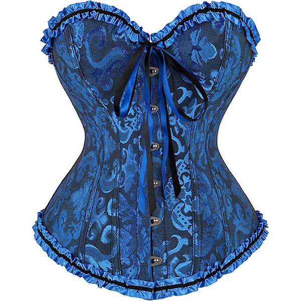 Mimigo Kvinnors Snörning Bak Snygg Blommig Korsett För Kvinnor Lingerie Bustier Topp Plus Storlek BLUE XS