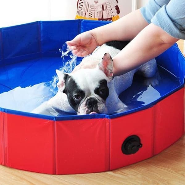 Sammenklappelig hundepool – Bærbar pool til børn, badekar, udendørs pool til små og store hunde, rød