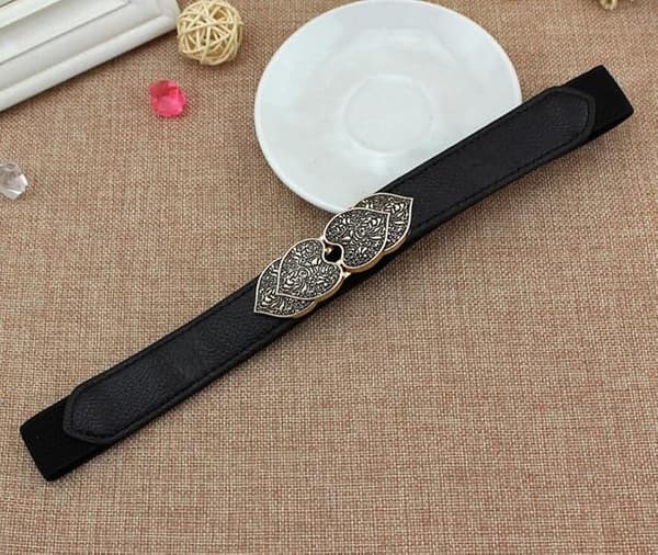 Retro elastisk stretchbælte til kvinder til kjoler, damebælte, tyndt bælte (sort) Black