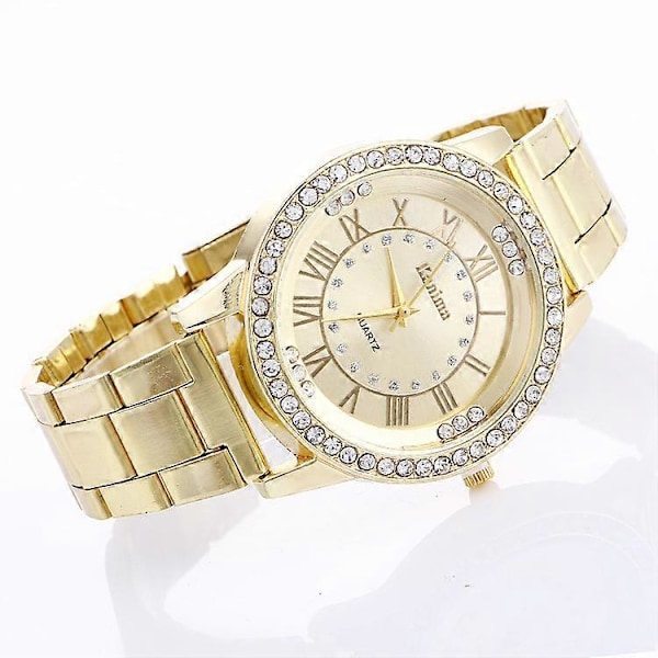 Dame Mode Rustfrit Stål Analog Quartz Armbåndsur Rhinestone Armbåndsur