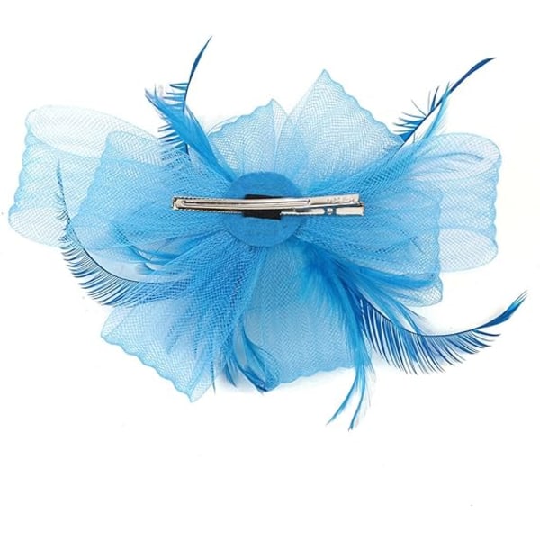 Kvinnlig Fascinator Hatt Blomma Bröllop Fascinator Hårband Fjäder Flapper Brud Hårprydnad Huvudbonader Pillbox Hatt Bowler Mini Topphatt Hårklämmor(blå)