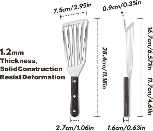 Fiskespatel i rustfrit stål til non-stick køkkengrej, slidsfiskespatel med skråt hoveddesign