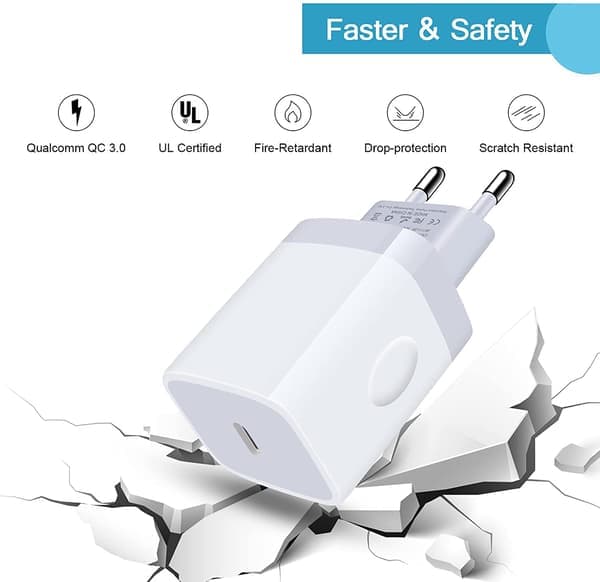 2-pakning kompatibel med iPhone hurtiglader USB-C strømadapter 20W + kabel hvit