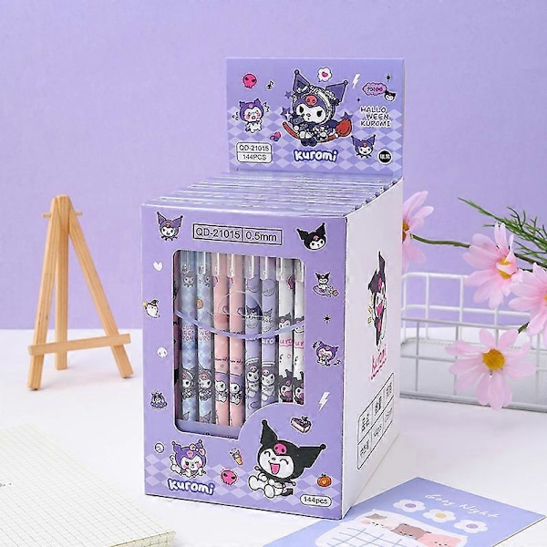 12-144 Sanrio viskelæder gel pen Hellokitty Melody Kuromi Cinnamoroll rullekuglepen A3 Erasable black144pcs