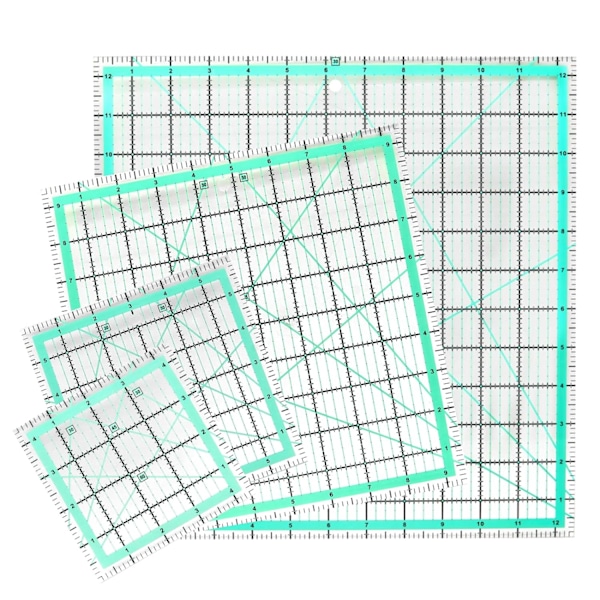 4 stk. firkantede quiltelinealer (12,5”/ 9,5”/ 6”/ 4,5”) Syning Akryl lineal Antiskrid Metric lineal DIY Quilteværktøjer med klare trykte linjer til præcis
