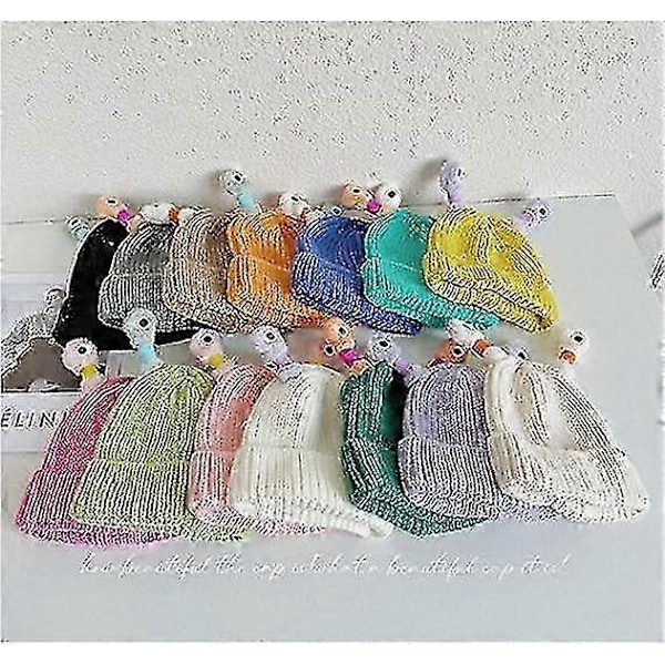 Vinter Foreldre-Barn Søt Glødende Liten Monster Strikket Lue, Sunny Søt Monster Beanies Lue, Morsom Glødende Monster Strikket Lue Dark Gray