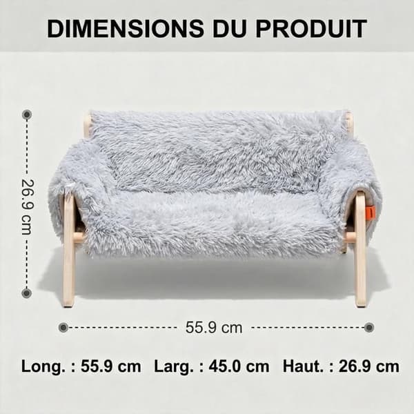 Træ Indendørs Katte Sofa/Seng – Moderne Design med Ultrablød, Vaskbar Plys Overflade – Grå