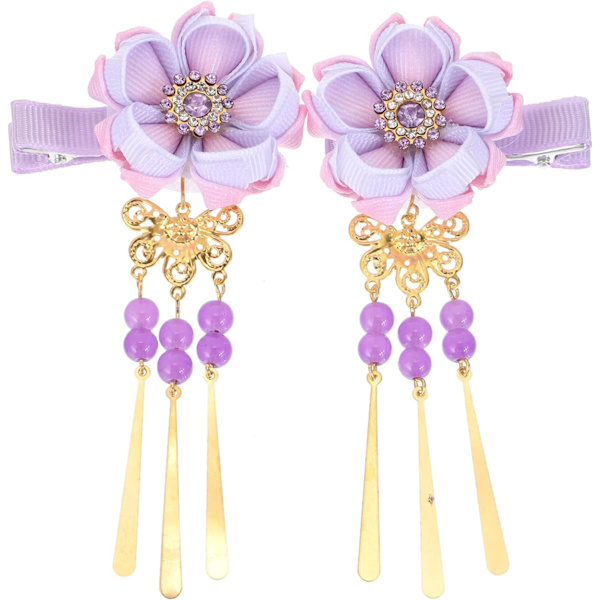 1 st japansk stil hårklämmor tofs blomma Kimono traditionella hårnålar barrette hårklämma brud Hanfu tillbehör för kvinnor flickor (lila japansk)