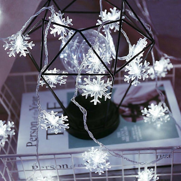 Vattentät solcells-ljusslinga, kristallkula, ljus för trädgård, festdekoration, utomhus USB-6M 40Leds White Snowflake
