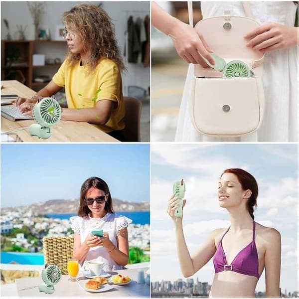 Bærbar mini USB genopladelig ventilator, 3 hastigheder, lille sammenklappelig personlig ventilator (grøn), AquaForge