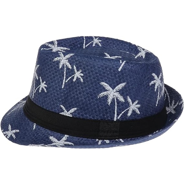 Hawaiiansk Fedora Halmhatte til Mænd Kvinder Unisex Panama Sommer Sol Jazz Kostumefest Cap(Navyblue)