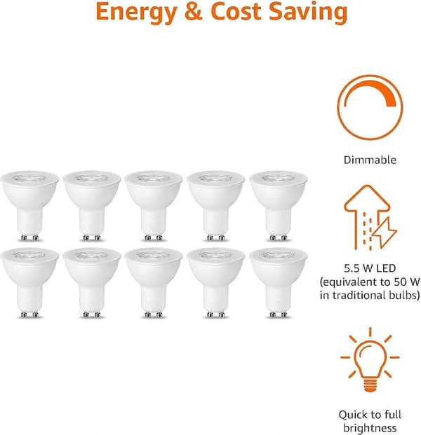 LED GU10 Spotlight Lampa, 5W (Motsvarande 50W), Varmvit, Ej Dimbar - 6-pack 10 Pack