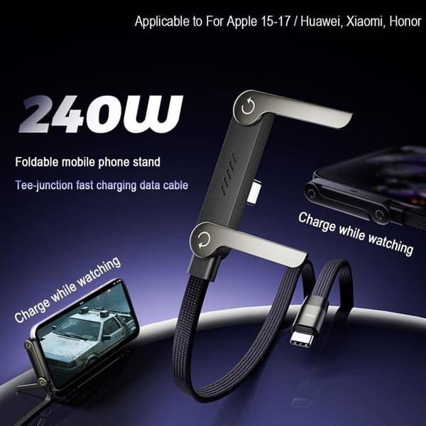 Ladekabel med innebygd stativ, 240W hurtiglading, USB-C-kabel, 1,5m