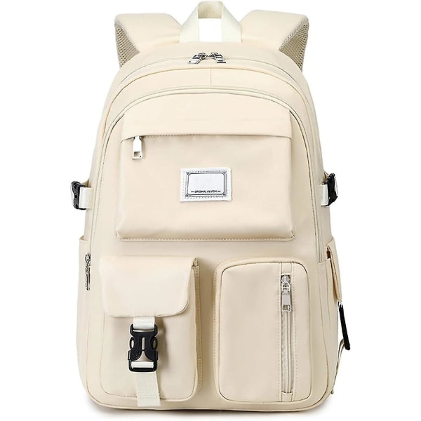 Pigerygsæk skoletasker, rygsæk med stor kapacitet Secondary Middle High School, Multi-pocket rygsæk vandtætte skolerygsække White