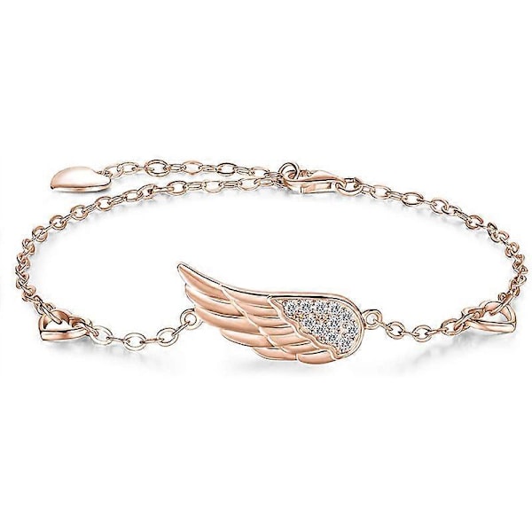 Fantastiskt Ängelvinge Armband S925 Silver Vit Cubic Zirconia Lyckosymbol Fjäder Justerbart Handkedjelänkarmband Rose Gold