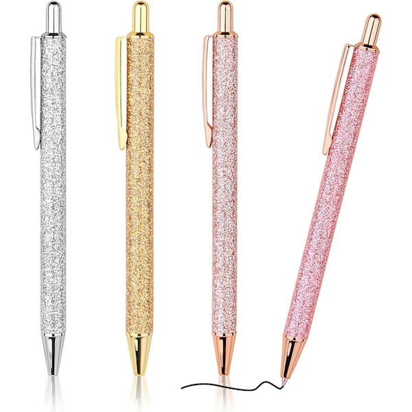 4 stk. kuglepenne, komfortable skrivepenne, metaltrækbare smukke journalpenne, sort blæk medium point 1,0 mm gavepenne, søde penne skole su