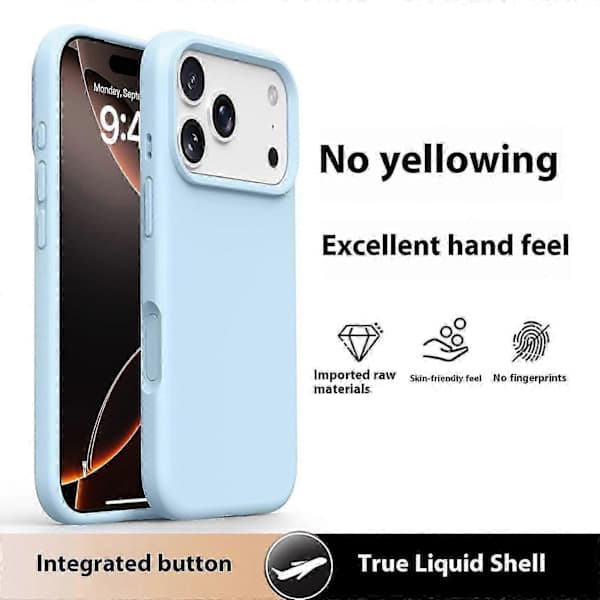 iPhone 17 Pro Max Cover Blødt Mikrofiberfor, Flydende Silikone + PC Beskyttelse Isblå Isblå Ice Blue