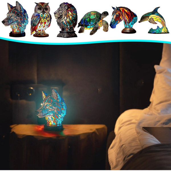 3d vintage dyr bordlampe, farget glass harpiks stablet nattlys, bohemske dyr bordlamper for stuen Owl