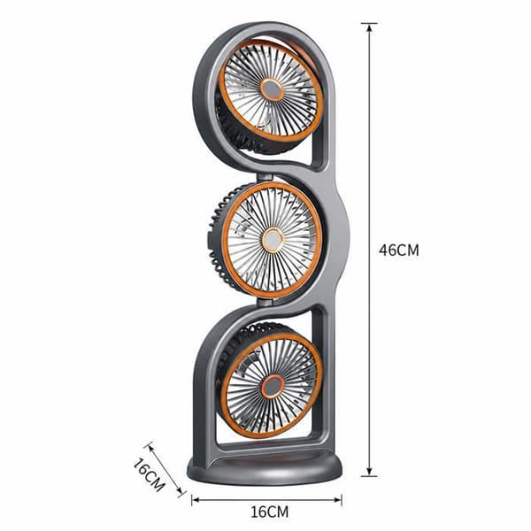USB genopladelig bordventilator, 3-hoveds bærbar ventilator med lys og 5X luftstrømshastighedsindstillinger (A)