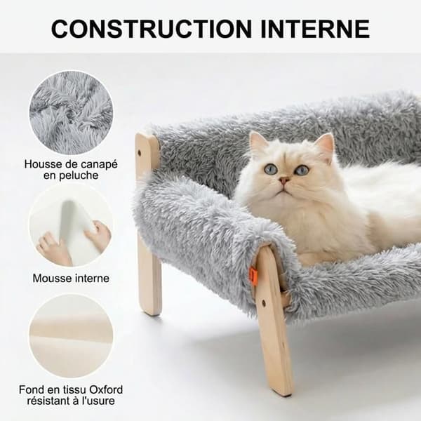 Træ Indendørs Katte Sofa/Seng – Moderne Design med Ultrablød, Vaskbar Plys Overflade – Grå