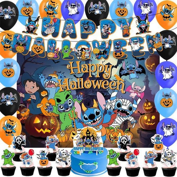 Fødselsdags- og Halloweenfestdekorationssæt – Inkluderer banner, balloner og Halloween-pynt (Model B9)