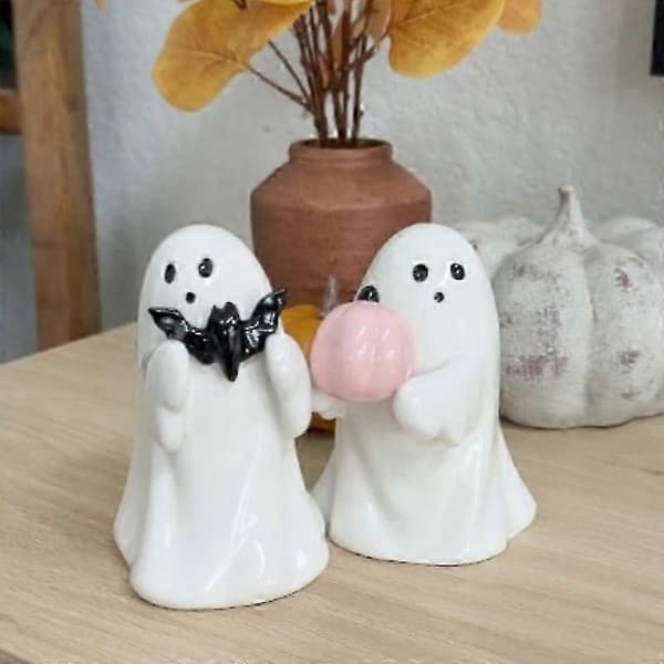 Sød Keramisk Spøgelse Halloween Dekorativ Figur Mål ghost holding bat