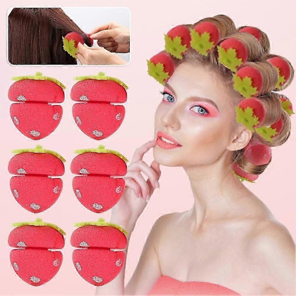 Jordgubbsformade Svamphårspolar, Hårspolar med Grepp för Kort Hår, Hårspolar för Kvinnor, Automatisk Hårcurler 6pcs