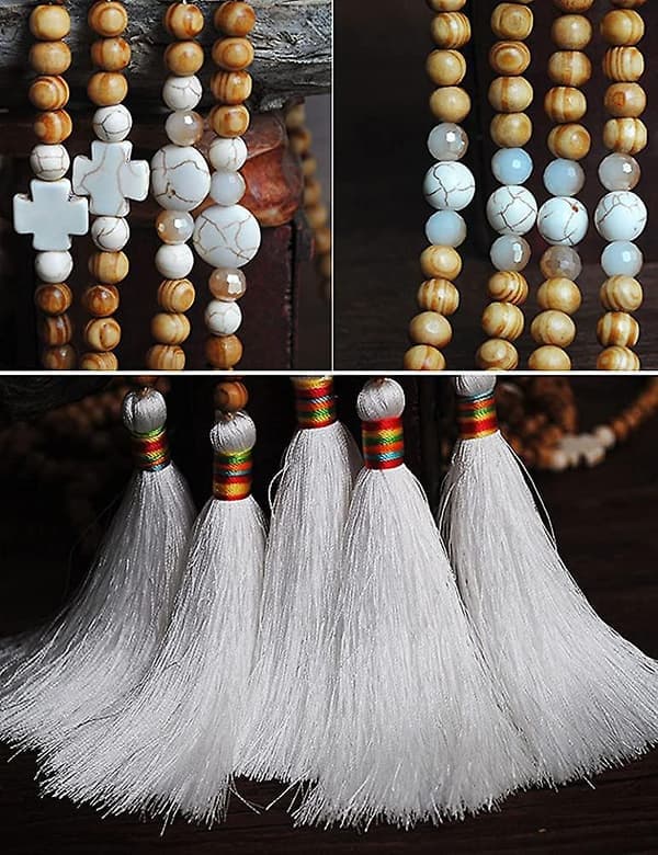 Boho Halskæde til Kvinder, Lang Halskæde med Træperler og Turkis Kvaster Gave