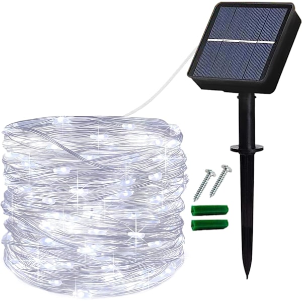 Solcelled Fejelygter, 12M/40Ft 100LED Kobbertrådstrenglys, Solcelled Havelys, 8 Tilstande, Velegnet til Indendørs/Udendørs, Terrasse, Port, Havegård white light