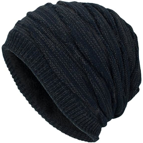 Vintermössa för Män Varm Stickad Lång Slouch Skull Cap Termisk med Mjukt (Marinblå)