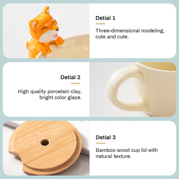 15% Rabat på Kaffe Kop i Form af Kawaii Dyr, 3D Tekop med Låg og Ske til Valentinsdag, Morsdag dog A cup*lid*spoon