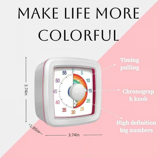 Visuell Timer för Barn Vuxna, 60-minuters Nedräkningstimer för Klassrum, Kök, Kontor, Pomodoro Timer Tidsstyrningsverktyg för Småbarn ADHD (Vit)