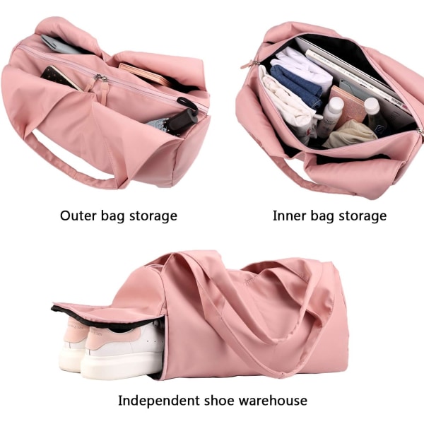 Sports Gym Bag Duffel Bag for Women and Men with Shoes Compartment and Wet Pocket Overnight Weekender Bag for Gym Sports Travel Swimming, Pink