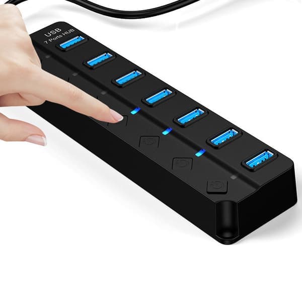 USB 3.0 hub 5 Gbps 7-port med individuelle tænd/sluk-knapper