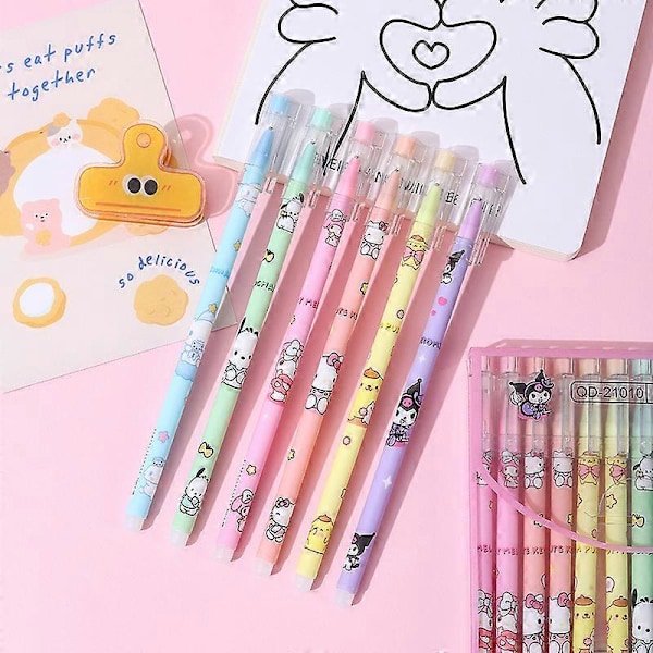 12-144 Sanrio pyyhittävä geelikynä Hellokitty Melody Kuromi Cinnamoroll kuulakärkikynä A2 Erasable black 12pcs