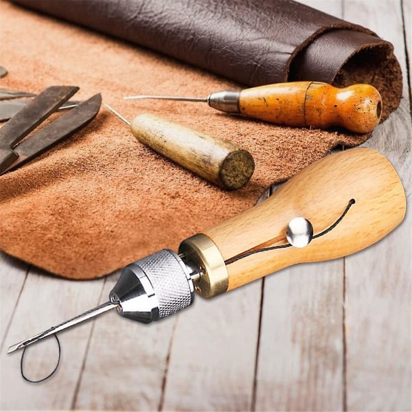 Læder sy awl kit håndværk værktøjer hånd symaskine lås stitcher tråd nåle sæt diy skomager lærred reparation værktøj
